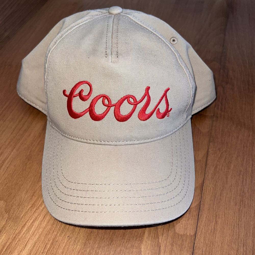 Coors Beer Hat American Needle Khaki Red Script Logo Snapback Tan Golf Cap NWOT